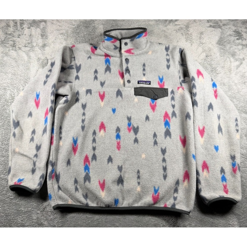 Patagonia Synchilla Snap T Fleece Womens S Wish Tails Gray Arrow Print 25455